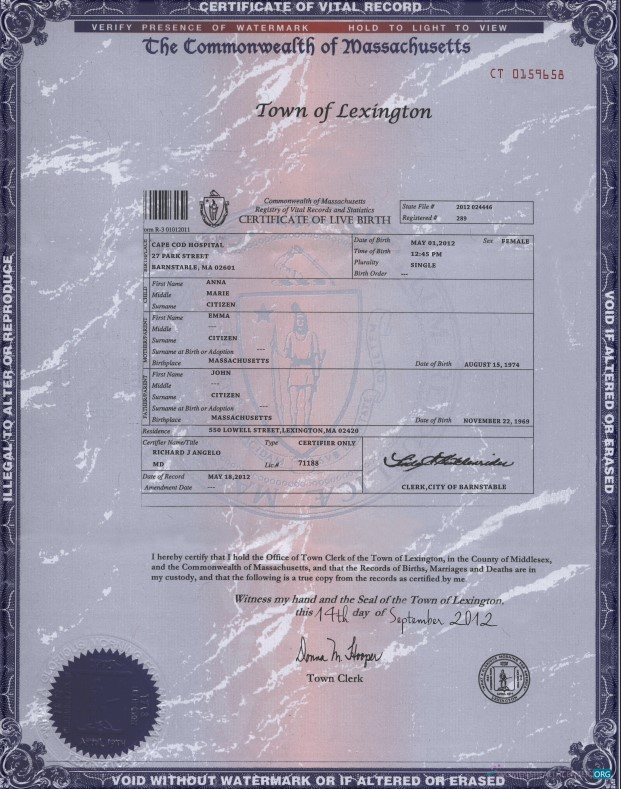 Download USA Massachusetts state birth certificate template in PSD format Photoshop template